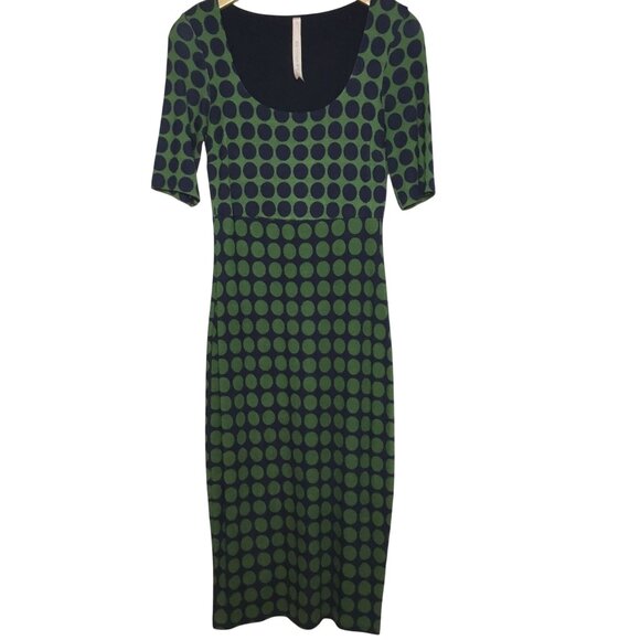 Anthropologie Bailey 44 Green Blue Polka Dot Stretch Midi Dress XS Workwear USA - Picture 1 of 6
